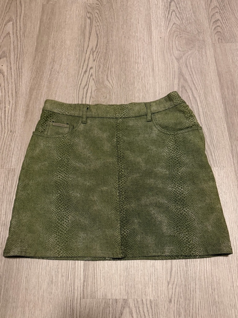 Calvin Klein Denim Mini Skirt - Olive Green Snake Print - Size 5